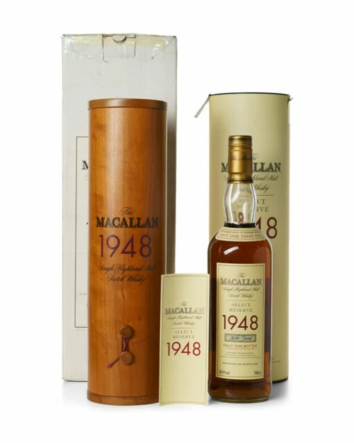 Macallan 1948 51 Year Old Select Reserve Bottled 1999 With Original Tube And Wooden Box And 7 Macallan 1948 51 Year Old Select Reserve Bottled 1999 With Original Tube And Wooden Box And -MARKLITTLER Sales Macallan Select Reserve 1948 51yr 1f